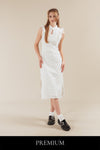 Evenia Floral Lace Eyelet Ruffled Cheongsam Maxi Dress