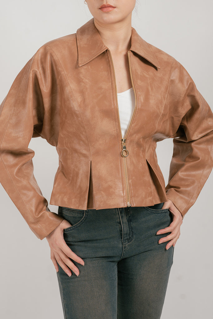 Eveolle Leather Peplum Jacket