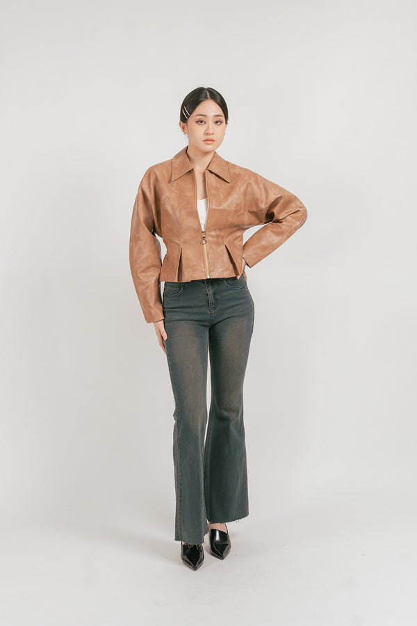 Eveolle Leather Peplum Jacket