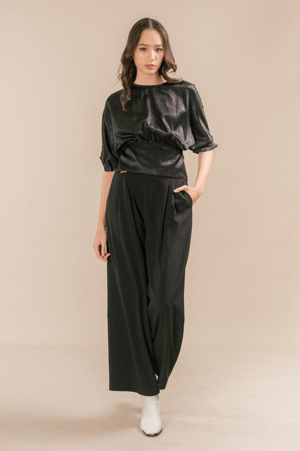 Everlie Ruched Sleeve Back Ribbon Tie Top