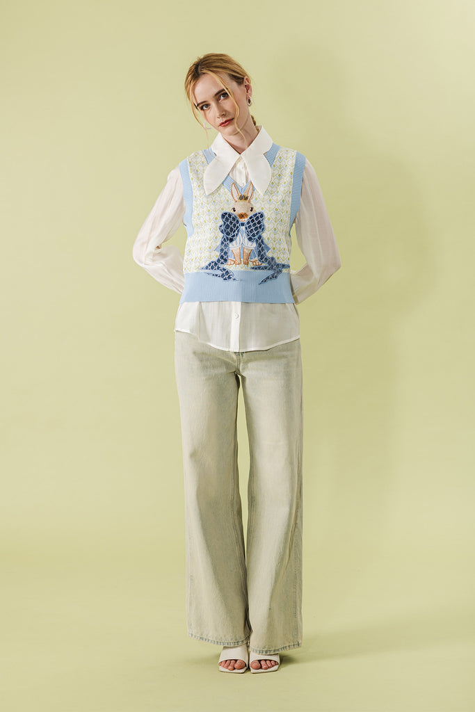 Everllyn Bunny Knitted Vest with Shirt Set