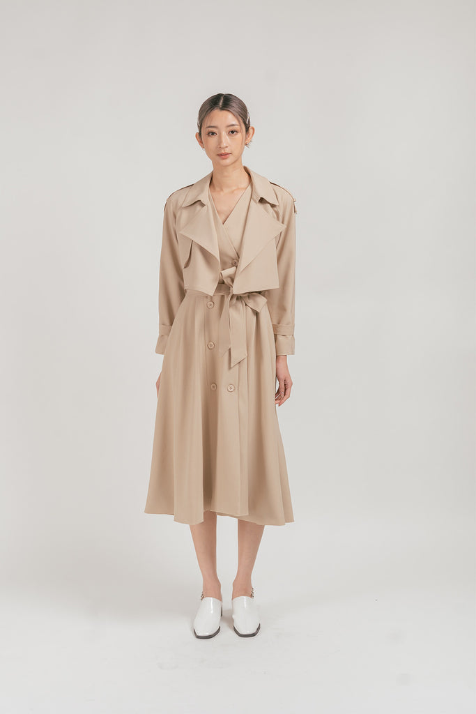 Evia Cropped Trench Coat with Sleeveless Maxi Dress – 26 INCHI