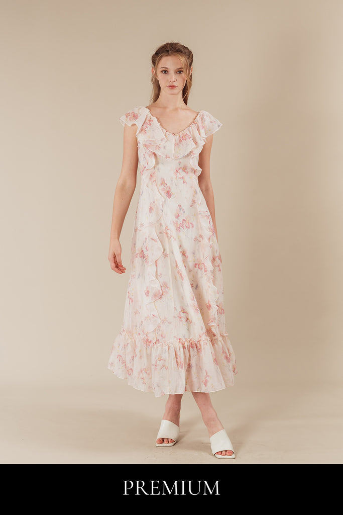 Evossia Floral Ruffled Maxi Dress
