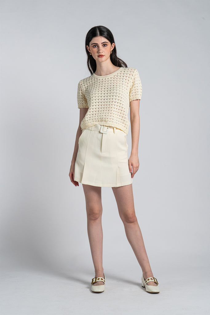 Fionillle Belted Short Pleated Skirt