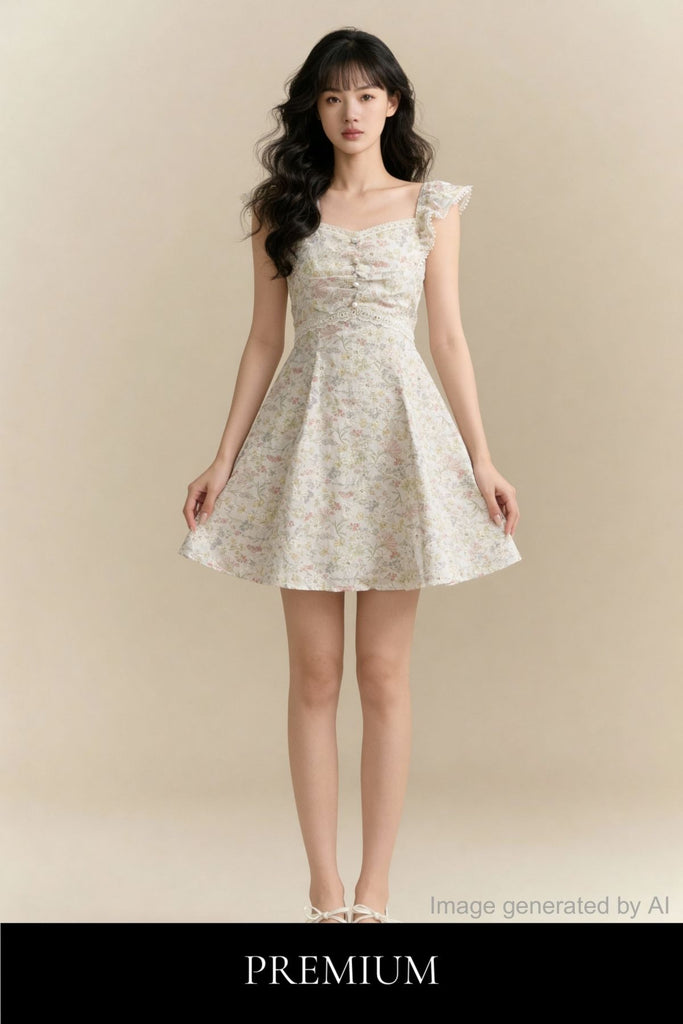 Florence Lace-Trim Floral Dress