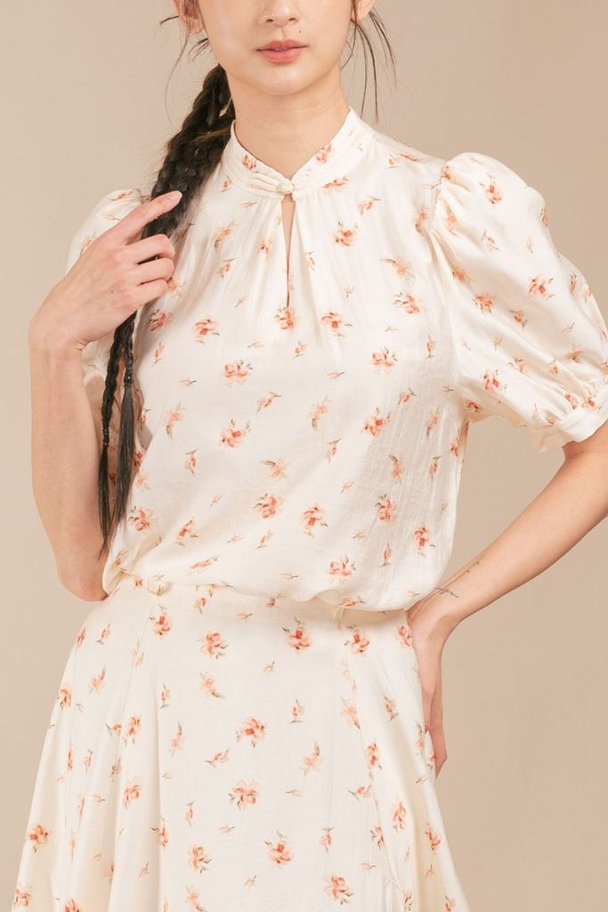 Florienne Chinese Knot Puff Sleeve Blouse