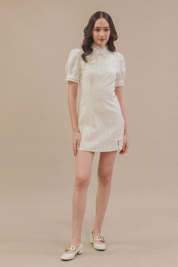 Genolli Sequin Floral Lace Short Cheongsam Dress