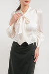 Georissa Ribbon Tie Long Sleeve Blouse
