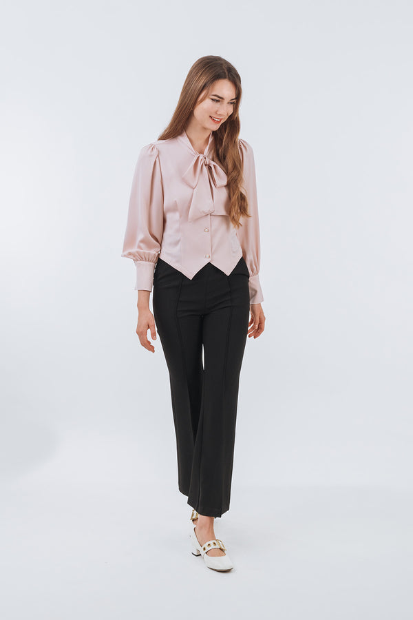 Giorvella Ribbon Tie Long Sleeve Blouse