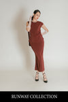 Inessha Ribbon Scarf Ruched Top and Maxi Skirt Set