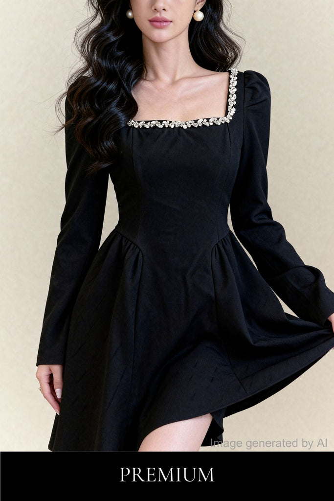 Irena Jewel-Neck Babydoll Dress