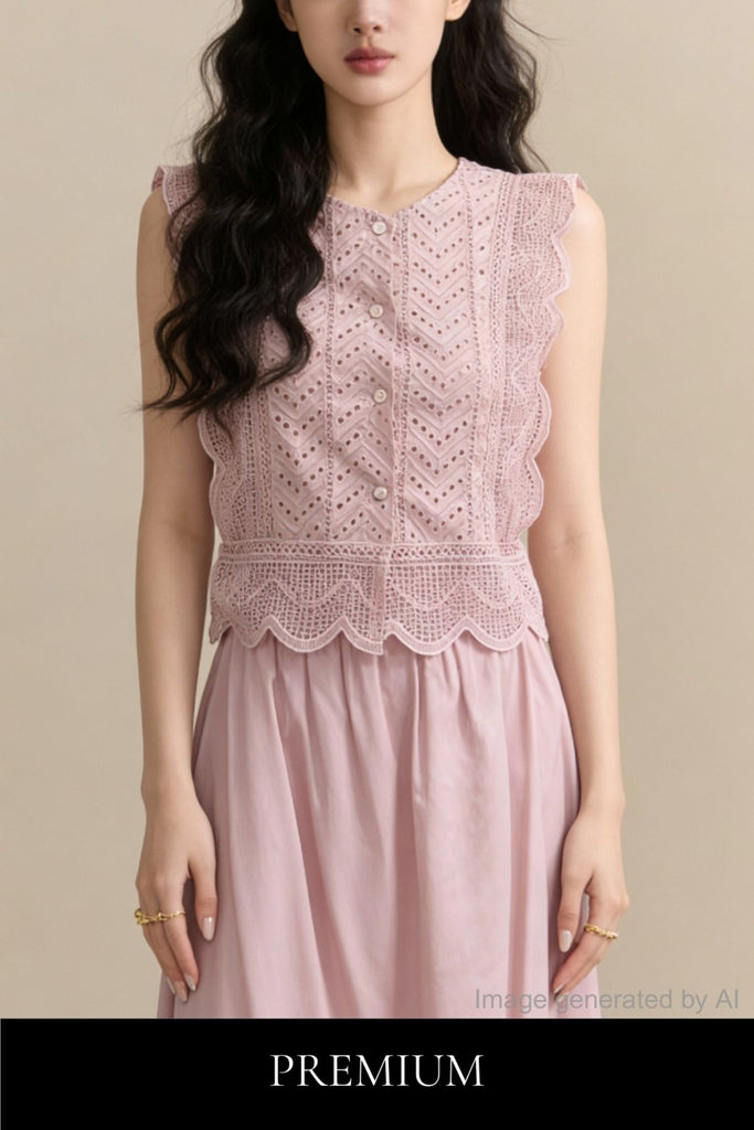 Isadora Tiered Lace-Sleeve Top