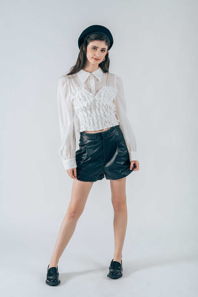 Jellizza Crepe Fringe Camisole and Shirt Set