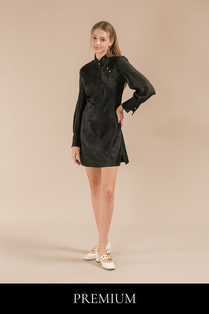 Jenvine Cheongsam Style Long Sleeve Short Dress