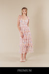Jevenie Floral Ribbon Tie Strap Ruffled Short Dress