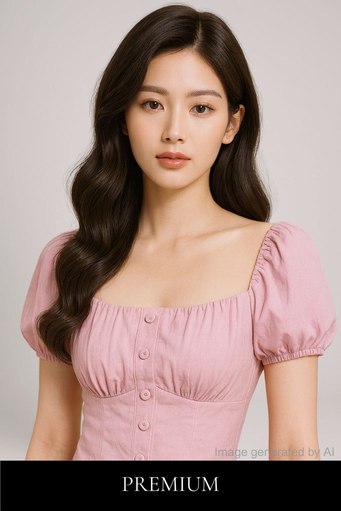 Jevessa Puff-Sleeve Button Crop Top