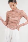Joverlia Sheer Floral Ruched Top