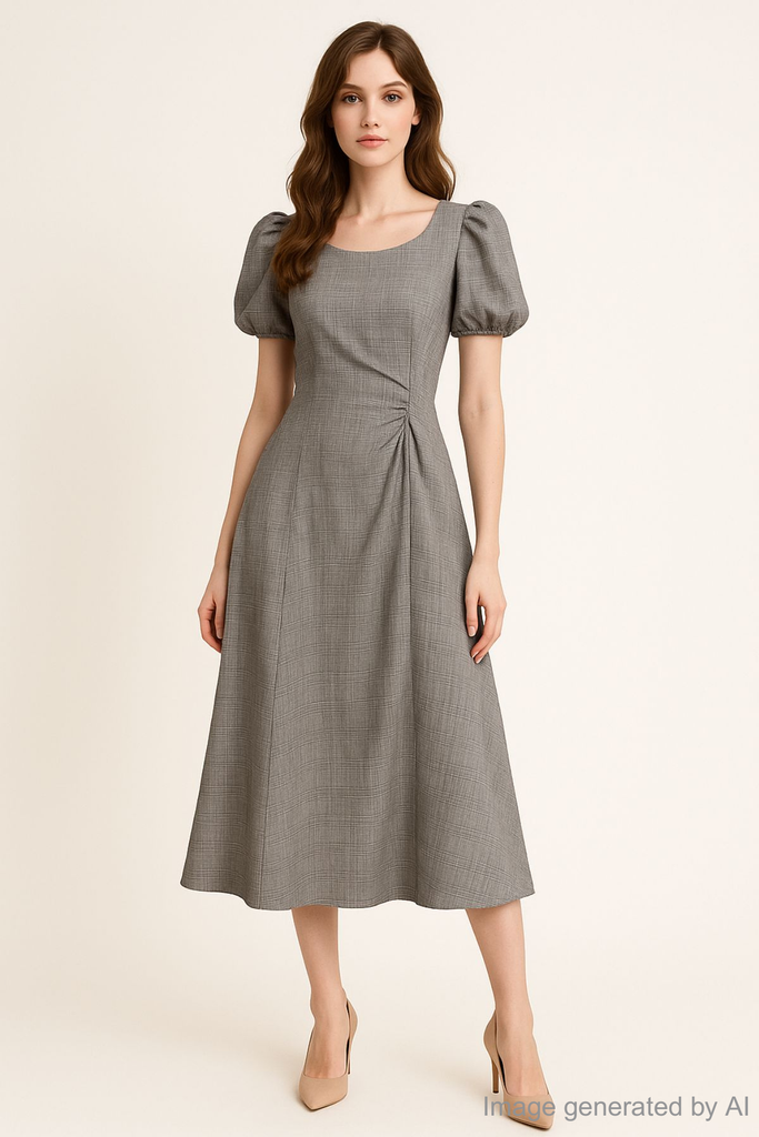 Julisse Puff-Sleeve Side Ruched Waist Maxi Dress