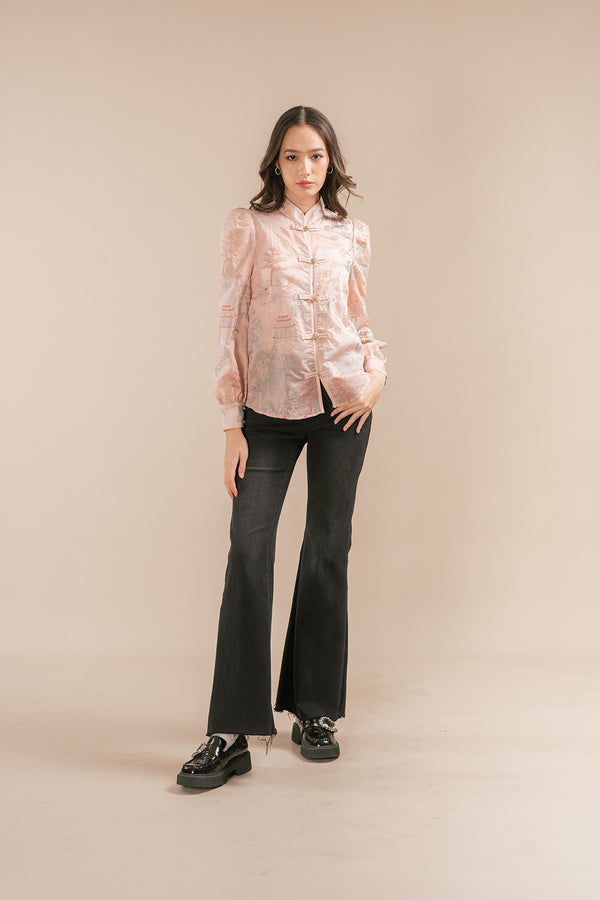 Kailin Sheer Embroidered Chinese Style Blouse