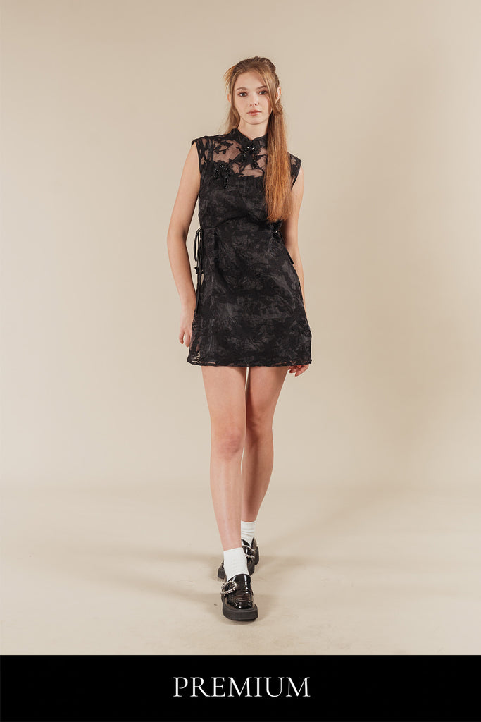 Karissia Floral Embroidered Organza Cheongsam Style Short Dress