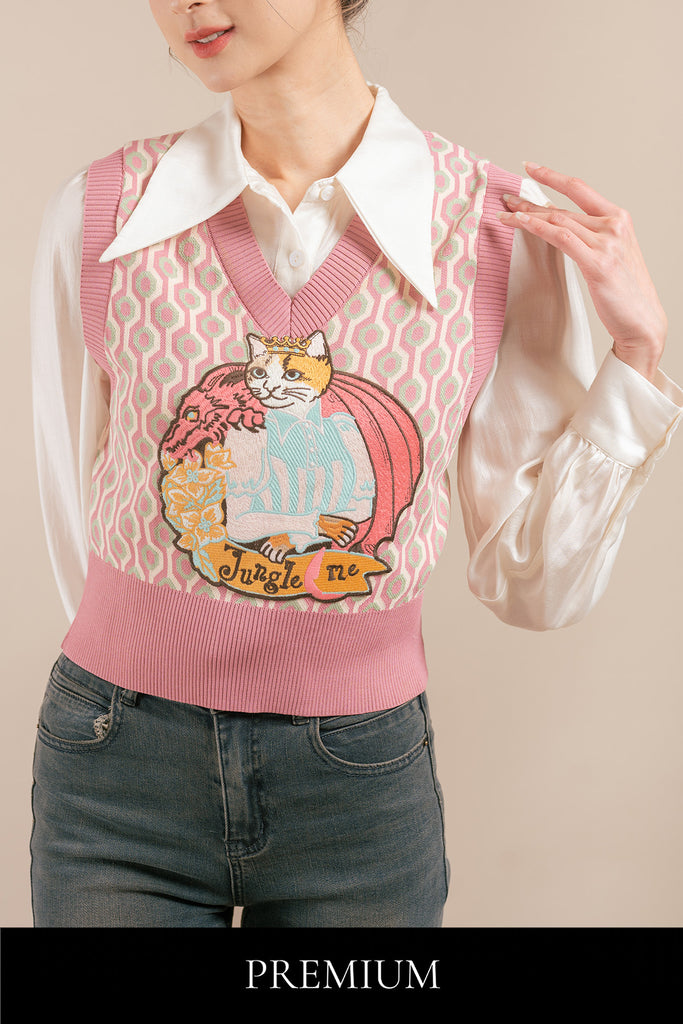 Kattie Cat Knitted Vest with Shirt Set