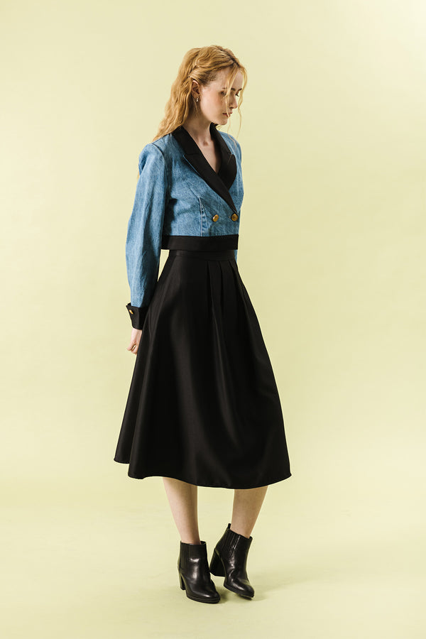 Keavitte Cropped Denim Blazer and Midi Skirt Set