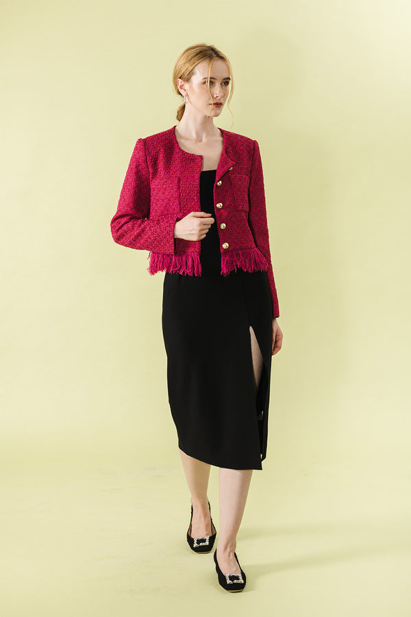 Kereolle Fringe Tweed Cropped Cardigan