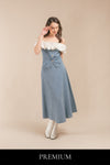Kevissa Denim Off Shoulder Top and Maxi Skirt Set