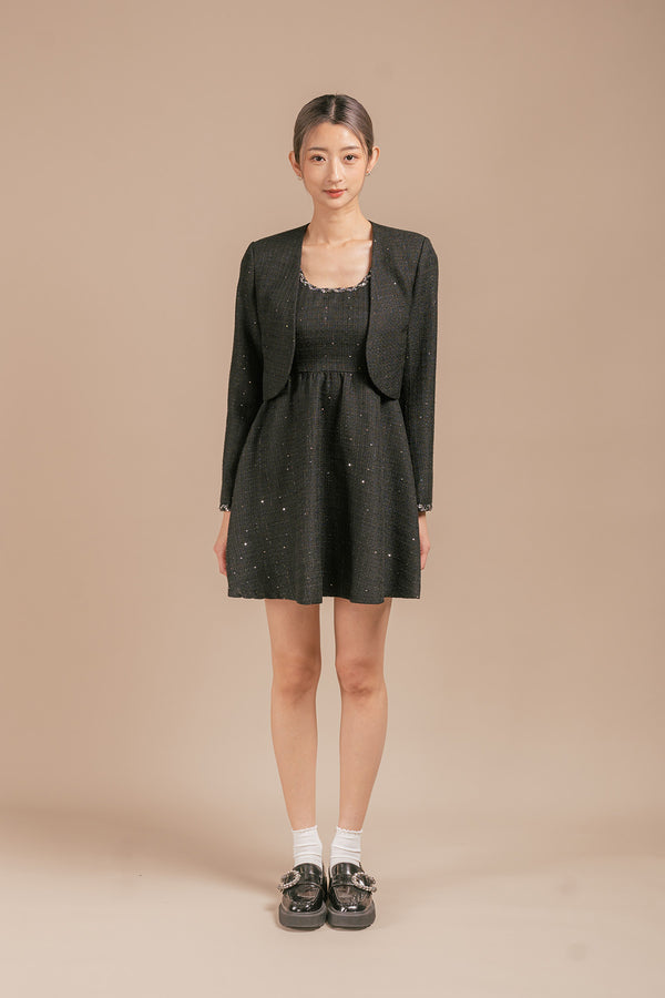 Kireolli Cropped Tweed Cardigan and Short Dress Set