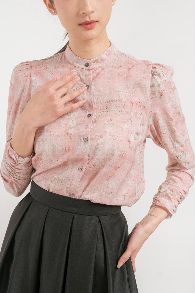 Kordillea Patterned Ruched Sleeve Blouse