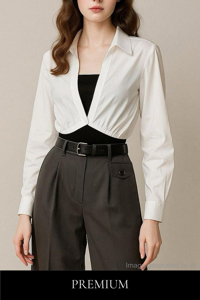 Leonie Sculpted Faux Two Piece Drape Blouse