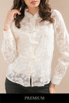 Levonni Sheer Floral Lace Chinese Style Blouse