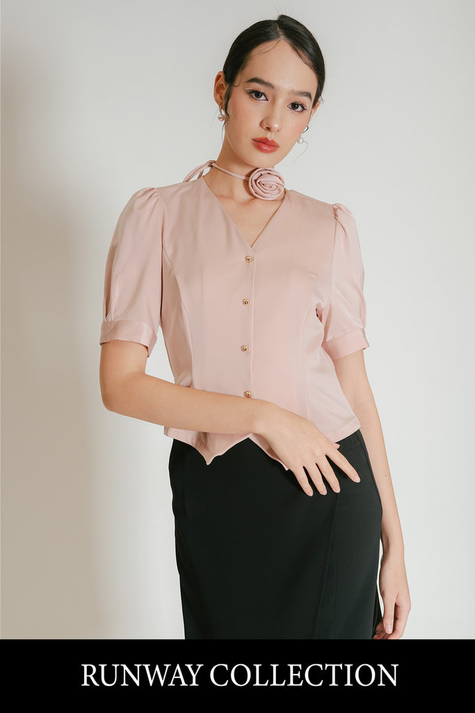 Licollia Satin Rose Ribbon Tie Blouse