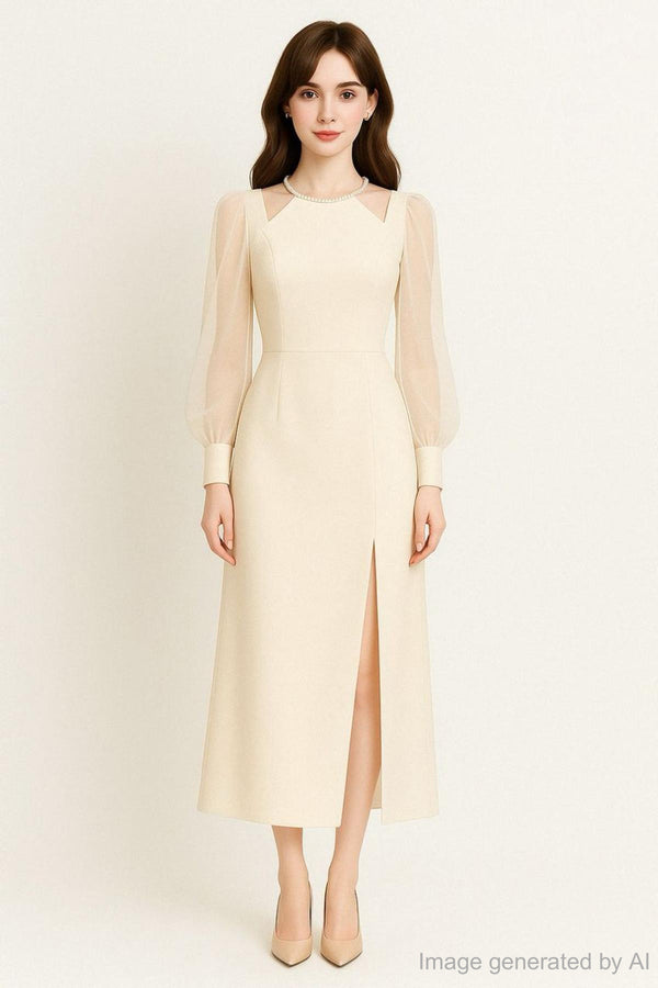 Liliane Pearl Elegance Shoulder Cut-Out Side Slit Maxi Dress