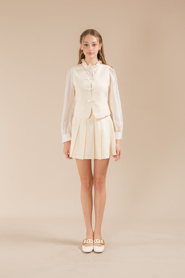 Lilliana Chinese Knot Vest, Blouse and Pleated Skirt Set