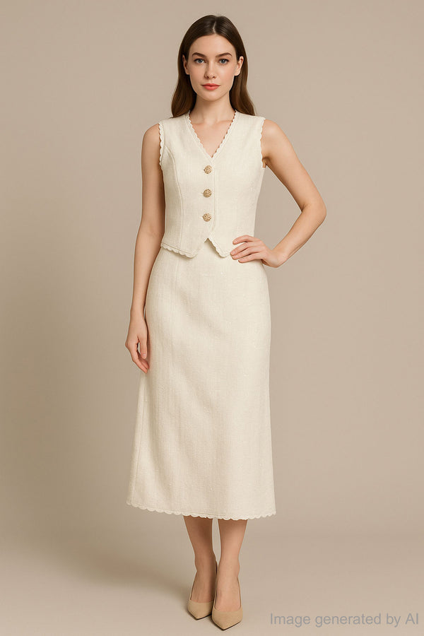 Lireille Maxi Skirt with Back Slit and Lace-Framed floral Embroidery