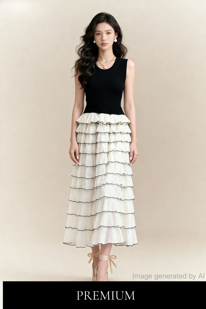 Livia Contrast-Tiered Maxi Dress