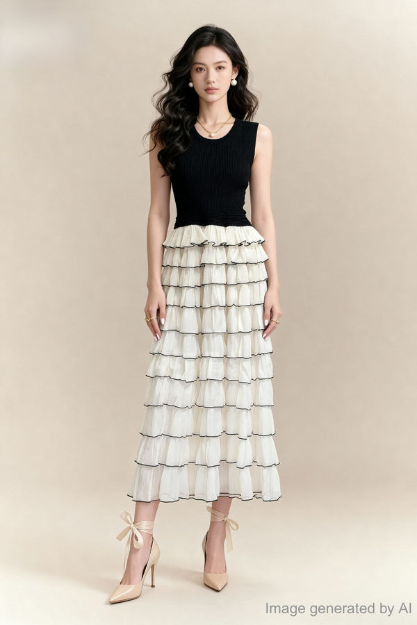 Livia Contrast-Tiered Maxi Dress