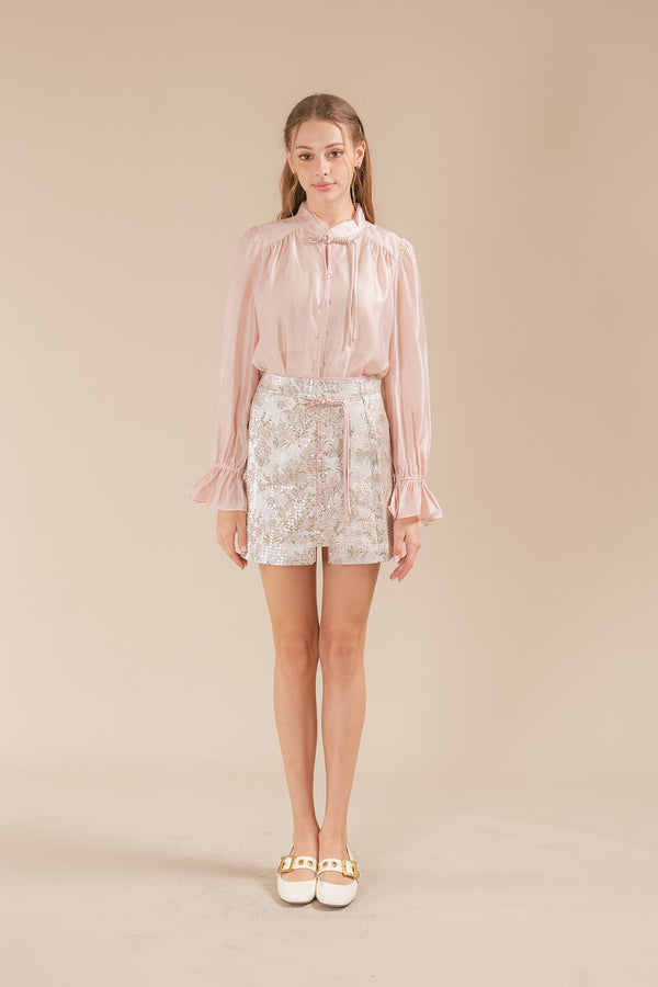 Livissa Chinese Knot Blouse and Floral Skirt Set