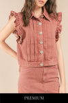 Lonessa Denim Ruffled Sleeveless Top
