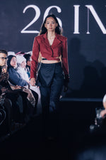 Seraphinaa Asymmetrical Velvet Cropped Blazer with Tailored Mini and Flared Tailored Trousers Set