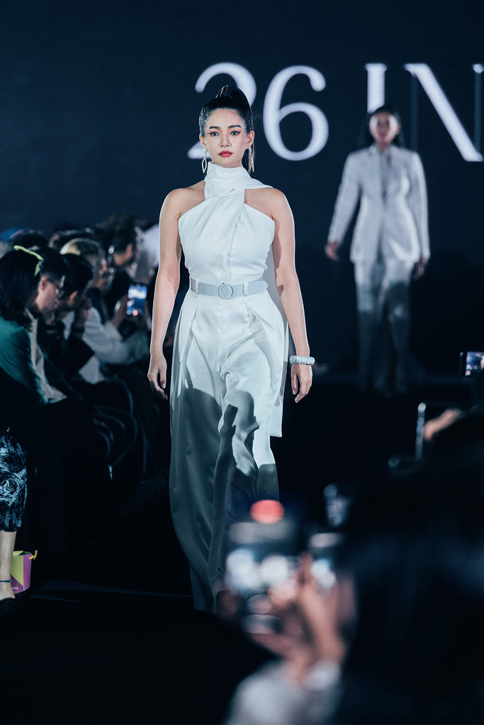 Avaa Scarf Top with High Waisted Wide Legged Trousers Set