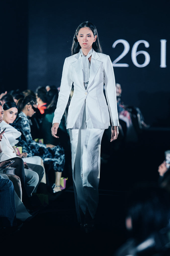 Clarra Single Breasted Tweed Blazer with High-low Tweed Trousers Set