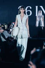 Ellena Double Breasted Sleeveless Tweed Jacket with High Waisted Wide-Legged Trousers Set