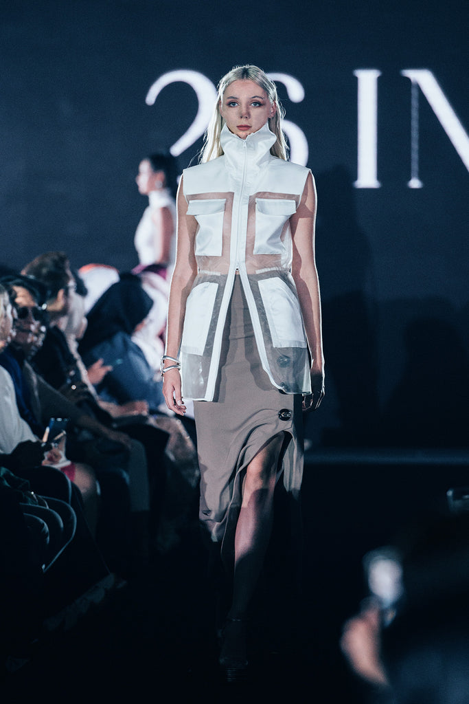 Thaliaa High Neck Vest with High Waisted Skirt Set