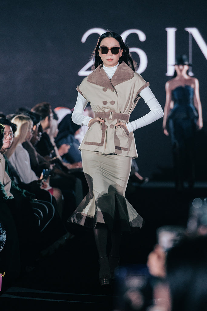 Lilla Sleeveless Double Breasted Wrapped Jacket with Midi Mermaid Skirt Set