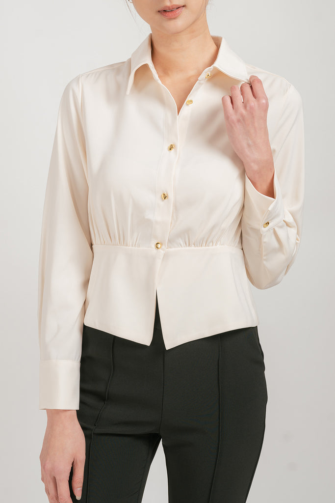 Loritta Satin Ruched Waistband Shirt