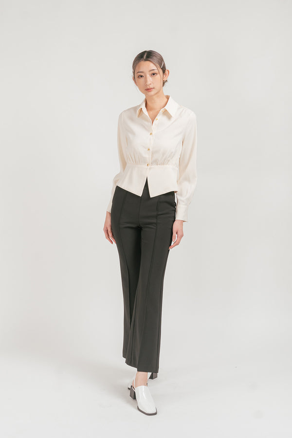 Loritta Satin Ruched Waistband Shirt