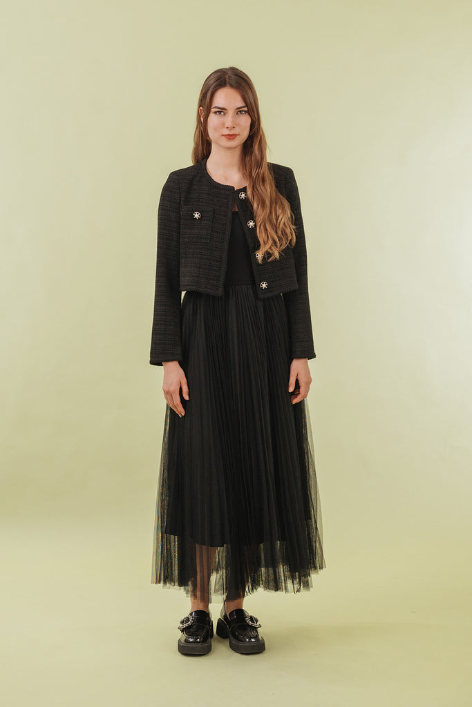Lucarrio Tweed Cardigan and Sleeveless Maxi Dress Set