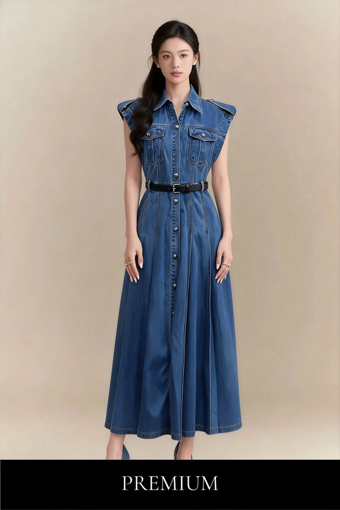 Liliana Button-Front Denim Maxi Dress